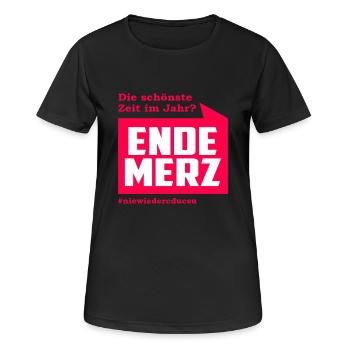 ENDE MERZ - Frauen T-Shirt atmungsaktiv - Schwarz - Vorne - AI Model Female 172 light (172cm)
