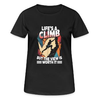 Indoor Klettern Life's A Climb - Frauen T-Shirt atmungsaktiv - Schwarz - Vorne - AI Model Female 172 light (172cm)