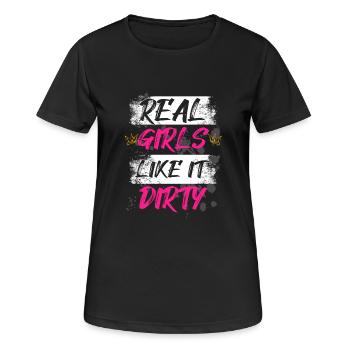 Real girls like it dirty Schlammlauf Mud Run Muddy - Women's Breathable T-Shirt - black - Front - AI Model Female 172 light (172cm)