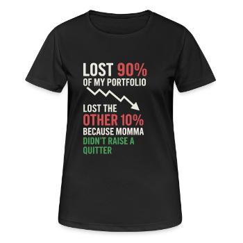 Börsenhändler Lustiger Spruch: 90% Verlust - Frauen T-Shirt atmungsaktiv - Schwarz - Vorne - AI Model Female 172 light (172cm)