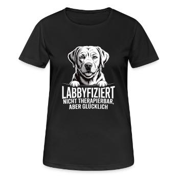Labbyfiziert – Einmal Labrador, fürimmer glücklich - Frauen T-Shirt atmungsaktiv - Schwarz - Vorne - AI Model Female 172 light (172cm)
