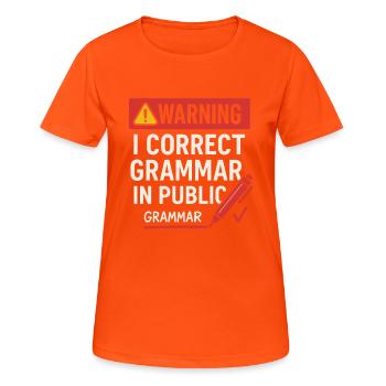 Grammaire Relecture Dicton public - T-shirt respirant Femme - orange néon - Devant - AI Model Female 172 dark (172cm)