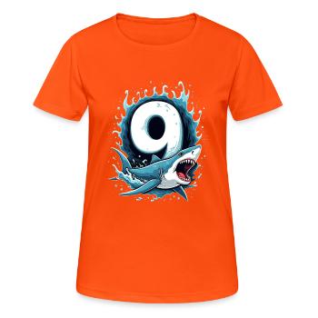 Shark Children's Birthday Party Number Nine Adventure - Women's Breathable T-Shirt - neon orange - Front - AI Model Female 172 dark (172cm)