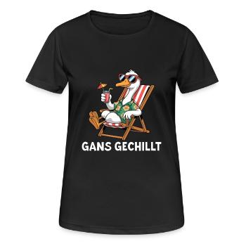 Gans Gechillt - Gans im Liegestuhl - Frauen T-Shirt atmungsaktiv - Schwarz - Vorne - AI Model Female 172 light (172cm)
