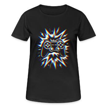 Glitch Controller – Gaming Explosion - Frauen T-Shirt atmungsaktiv - Schwarz - Vorne - AI Model Female 172 light (172cm)
