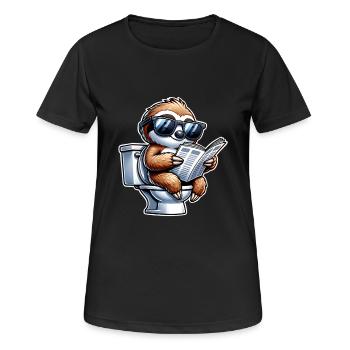 Faultier Toilette Zeitung - Frauen T-Shirt atmungsaktiv - Schwarz - Vorne - AI Model Female 172 light (172cm)