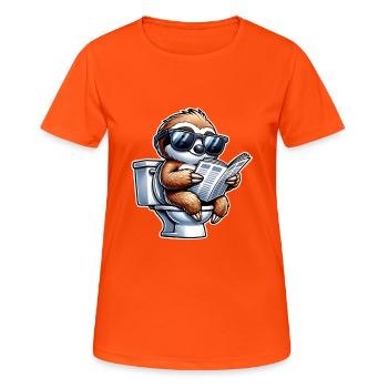 Faultier Toilette Zeitung - Frauen T-Shirt atmungsaktiv - Neonorange - Vorne - AI Model Female 172 dark (172cm)