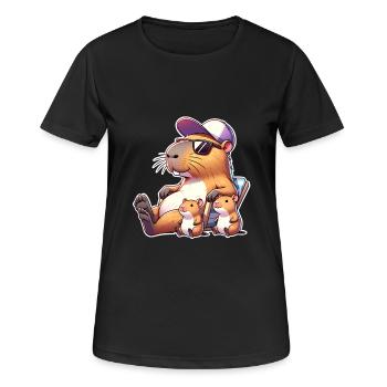 Capybara Dad Kids Son Daughter Kids - Women's Breathable T-Shirt - black - Front - AI Model Female 172 light (172cm)