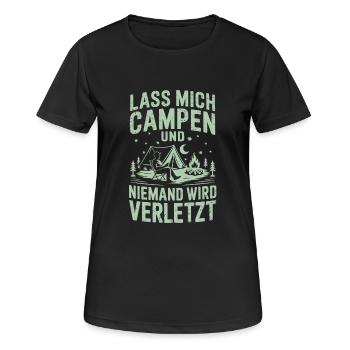 Lass mich campen und niemand wird verletzt - Frauen T-Shirt atmungsaktiv - Schwarz - Vorne - AI Model Female 172 light (172cm)