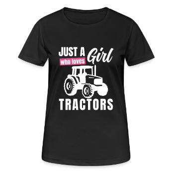Just a Girl liebt Traktoren - Frauen T-Shirt atmungsaktiv - Schwarz - Vorne - AI Model Female 172 light (172cm)