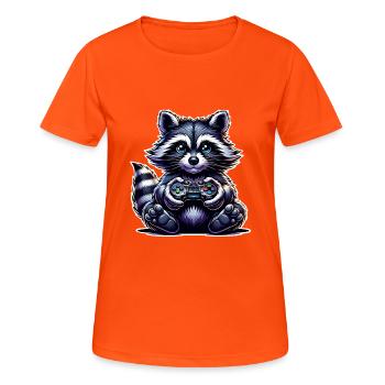 Waschbär Gamer Gaming Nerd - Frauen T-Shirt atmungsaktiv - Neonorange - Vorne - AI Model Female 172 dark (172cm)