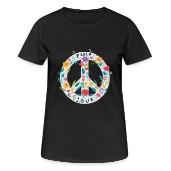 Peacezeichen Blumen Love - Frauen T-Shirt atmungsaktiv - Schwarz - Vorne - AI Model Female 172 light (172cm)