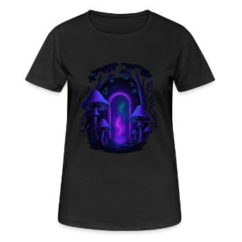 Psychedelischer Pilzwald - Magisches Portal - Frauen T-Shirt atmungsaktiv - Schwarz - Vorne - AI Model Female 172 light (172cm)
