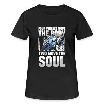 Quatre roues déplacent le corps, deux roues déplacent le - T-shirt respirant Femme - noir - Devant - AI Model Female 172 light (172cm)