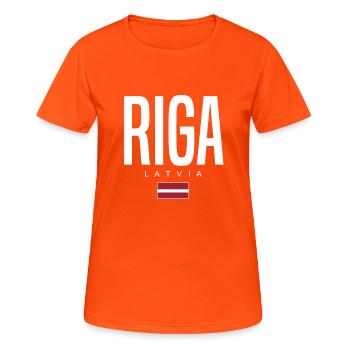Riga, Latvia - Women's Breathable T-Shirt - neon orange - Front - AI Model Female 172 dark (172cm)