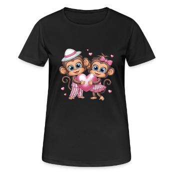 Niedliche Affenliebe Mit Herz Und Rosa Schleife - Frauen T-Shirt atmungsaktiv - Schwarz - Vorne - AI Model Female 172 light (172cm)