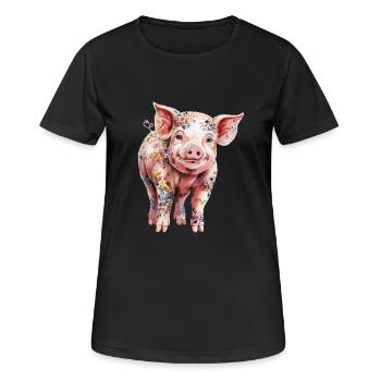 Cochon floral avec imprimé floral pour - T-shirt respirant Femme - noir - Devant - AI Model Female 172 light (172cm)