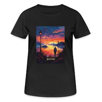 Ambiance nocturne aux Pays-Bas avec des moulins à vent - T-shirt respirant Femme - noir - Devant - AI Model Female 172 light (172cm)