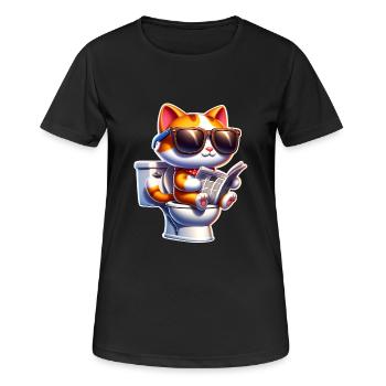 Katze Toilette Zeitung - Frauen T-Shirt atmungsaktiv - Schwarz - Vorne - AI Model Female 172 light (172cm)