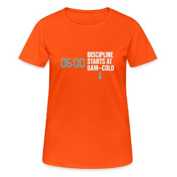 Kaltes Duschen Mentale Härte Kälteexposition - Frauen T-Shirt atmungsaktiv - Neonorange - Vorne - AI Model Female 172 dark (172cm)