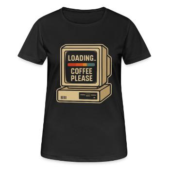 Loading Coffee Please Retro Computer - Frauen T-Shirt atmungsaktiv - Schwarz - Vorne - AI Model Female 172 light (172cm)