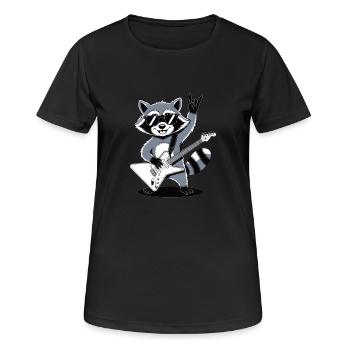 Rock Waschbär – mit Gitarre & Rock‑Style - Frauen T-Shirt atmungsaktiv - Schwarz - Vorne - AI Model Female 172 light (172cm)