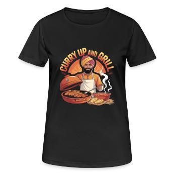 Curry Up and Grill BBQ Indien Kochen - Frauen T-Shirt atmungsaktiv - Schwarz - Vorne - AI Model Female 172 light (172cm)