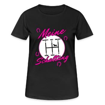 Pferde Gangarten Gangschaltung Reiten Reiterin - Frauen T-Shirt atmungsaktiv - Schwarz - Vorne - AI Model Female 172 light (172cm)