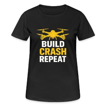Build Crash Repeat – Drohnenpilot Spruch - Frauen T-Shirt atmungsaktiv - Schwarz - Vorne - AI Model Female 172 light (172cm)