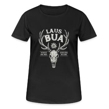 Lausbua Hirsch - Festzelt, Bier und Gaudi - Frauen T-Shirt atmungsaktiv - Schwarz - Vorne - AI Model Female 172 light (172cm)