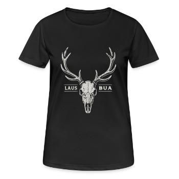 Lausbua Hirsch - Festzelt, Bier und Gaudi - Frauen T-Shirt atmungsaktiv - Schwarz - Vorne - AI Model Female 172 light (172cm)