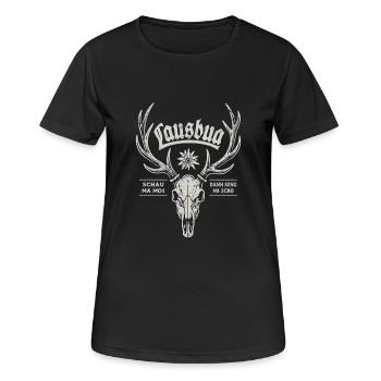 Lausbua Hirsch - Festzelt, Bier und Gaudi - Frauen T-Shirt atmungsaktiv - Schwarz - Vorne - AI Model Female 172 light (172cm)