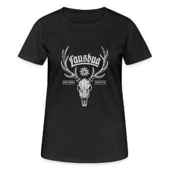 Lausbua Hirsch - Festzelt, Bier und Gaudi - Frauen T-Shirt atmungsaktiv - Schwarz - Vorne - AI Model Female 172 light (172cm)