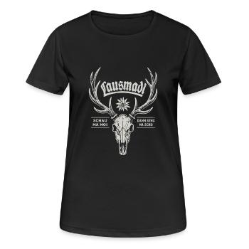 Hirschgeweih Lausmadl - Festzelt, Bier und Gaudi - Frauen T-Shirt atmungsaktiv - Schwarz - Vorne - AI Model Female 172 light (172cm)