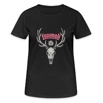 Hirschgeweih Lausmadl - Festzelt, Bier und Gaudi - Frauen T-Shirt atmungsaktiv - Schwarz - Vorne - AI Model Female 172 light (172cm)