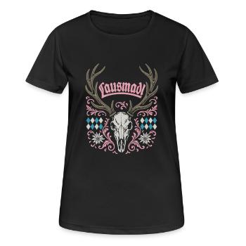 Hirschgeweih Lausmadl - Festzelt, Bier und Gaudi - Frauen T-Shirt atmungsaktiv - Schwarz - Vorne - AI Model Female 172 light (172cm)