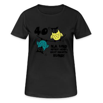 40 birthday, owls on the rope, round - Women's Breathable T-Shirt - black - Front - AI Model Female 172 light (172cm)