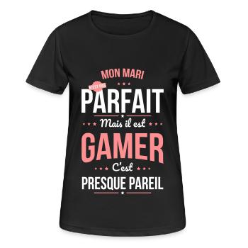 Mon mari n'est pas parfait mais il est gamer - T-shirt respirant Femme - noir - Devant - AI Model Female 172 light (172cm)