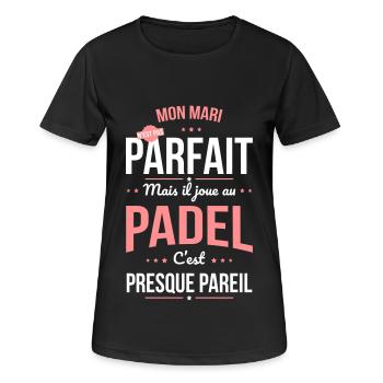 Mon mari n'est pas parfait mais il joue au padel - T-shirt respirant Femme - noir - Devant - AI Model Female 172 light (172cm)