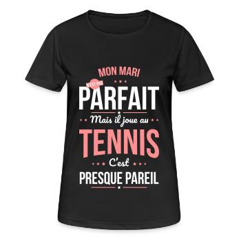 Mon mari n'est pas parfait mais il joue au tennis - T-shirt respirant Femme - noir - Devant - AI Model Female 172 light (172cm)