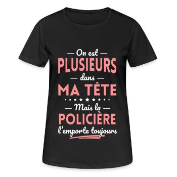 Plusieurs dans tête la Policière l'emporte - T-shirt respirant Femme - noir - Devant - AI Model Female 172 light (172cm)