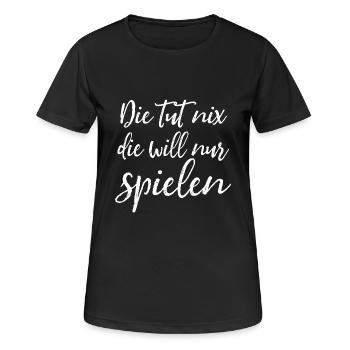 Die tut nix, die will nur spielen - Damen Spruch - Frauen T-Shirt atmungsaktiv - Schwarz - Vorne - AI Model Female 172 light (172cm)