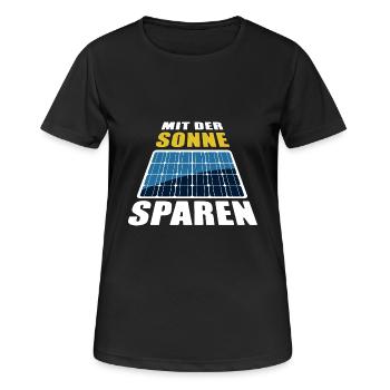 Mit der Sonne sparen - Photovoltaik - Frauen T-Shirt atmungsaktiv - Schwarz - Vorne - AI Model Female 172 light (172cm)