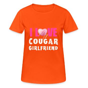 I Heart My GF I Love My Cougar Girlfriend - Women's Breathable T-Shirt - neon orange - Front - AI Model Female 172 dark (172cm)