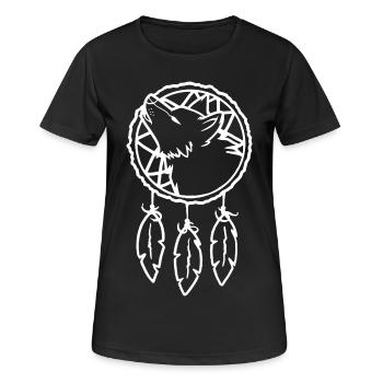 Wolf Dreamcatcher - Frauen T-Shirt atmungsaktiv - Schwarz - Vorne - AI Model Female 172 light (172cm)