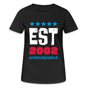 EST 2002 - ESTABLISHED IN 2002 - Frauen T-Shirt atmungsaktiv - Schwarz - Vorne - AI Model Female 172 light (172cm)