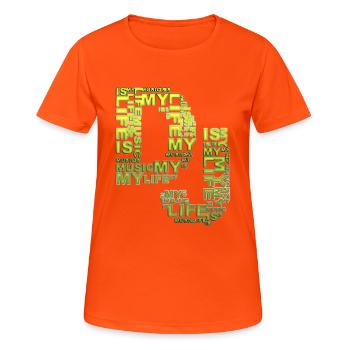 DJ - musique est ma vie - T-shirt respirant Femme - orange néon - Devant - AI Model Female 172 dark (172cm)