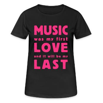 music was my first love - T-shirt respirant Femme - noir - Devant - AI Model Female 172 light (172cm)