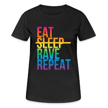 Rave - Eat sleep repeat3 - Frauen T-Shirt atmungsaktiv - Schwarz - Vorne - AI Model Female 172 light (172cm)