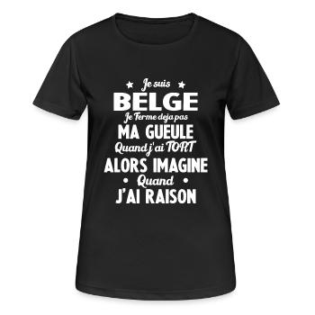 Je suis Belge - Je ferme pas ma gueule - T-shirt respirant Femme - noir - Devant - AI Model Female 172 light (172cm)